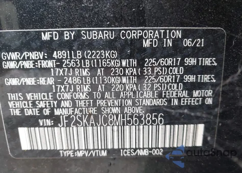 2021 Subaru Forester Premium from USA, damaged, VIN JF2SKAJC8MH563856